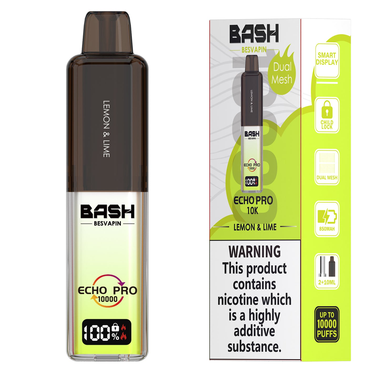 BASH Prefilled Vape Pod Kit - Lemon Lime - 10K puffs- 20mg