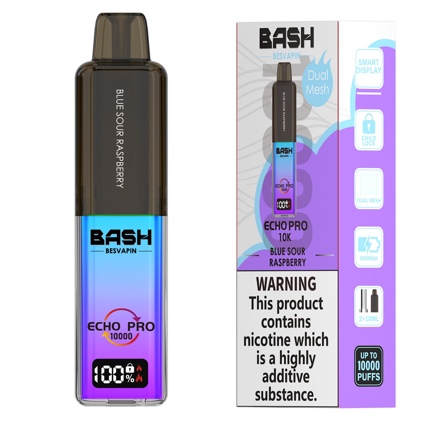 BASH Prefilled Vape Pod Kit - Blueberry Sour Raspberry- 10K puffs- 20mg